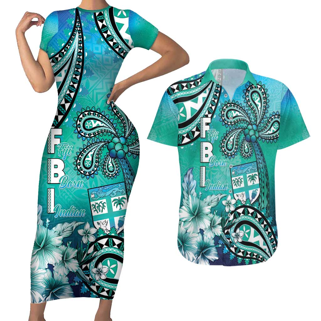 Fiji Born Indian Couples Matching Short Sleeve Bodycon Dress and Hawaiian  Shirt Palm Paisley With Tapa Pattern