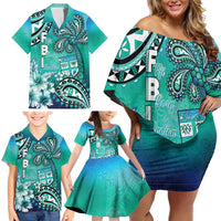 Fiji Born Indian Family Matching Off Shoulder Short Dress and Hawaiian Shirt Palm Paisley With Tapa Pattern