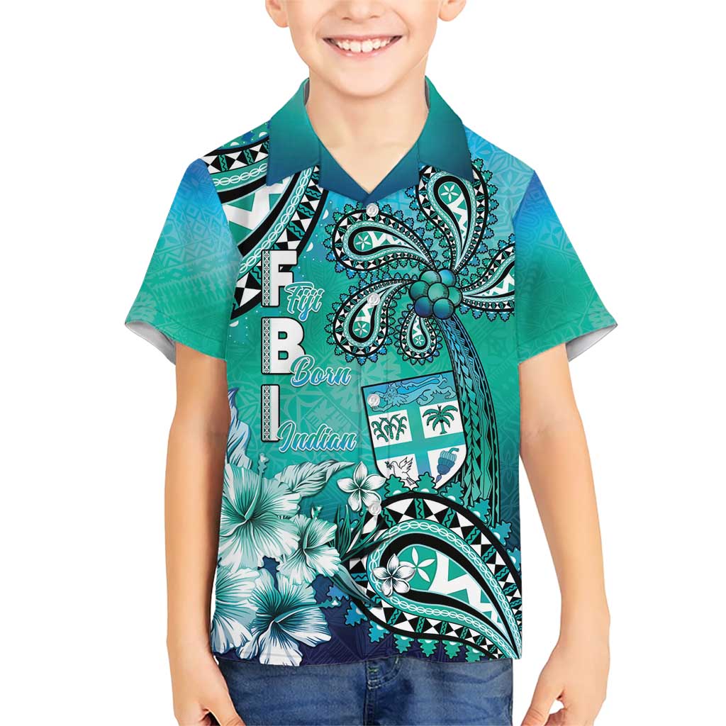 Fiji Born Indian Family Matching Short Sleeve Bodycon Dress and Hawaiian Shirt Palm Paisley With Tapa Pattern - Polynesian Pride Fiji Born Indian Family Matching Short Sleeve Bodycon Dress and Hawaiian Shirt Palm Paisley With Tapa Pattern - Polynesian Pride