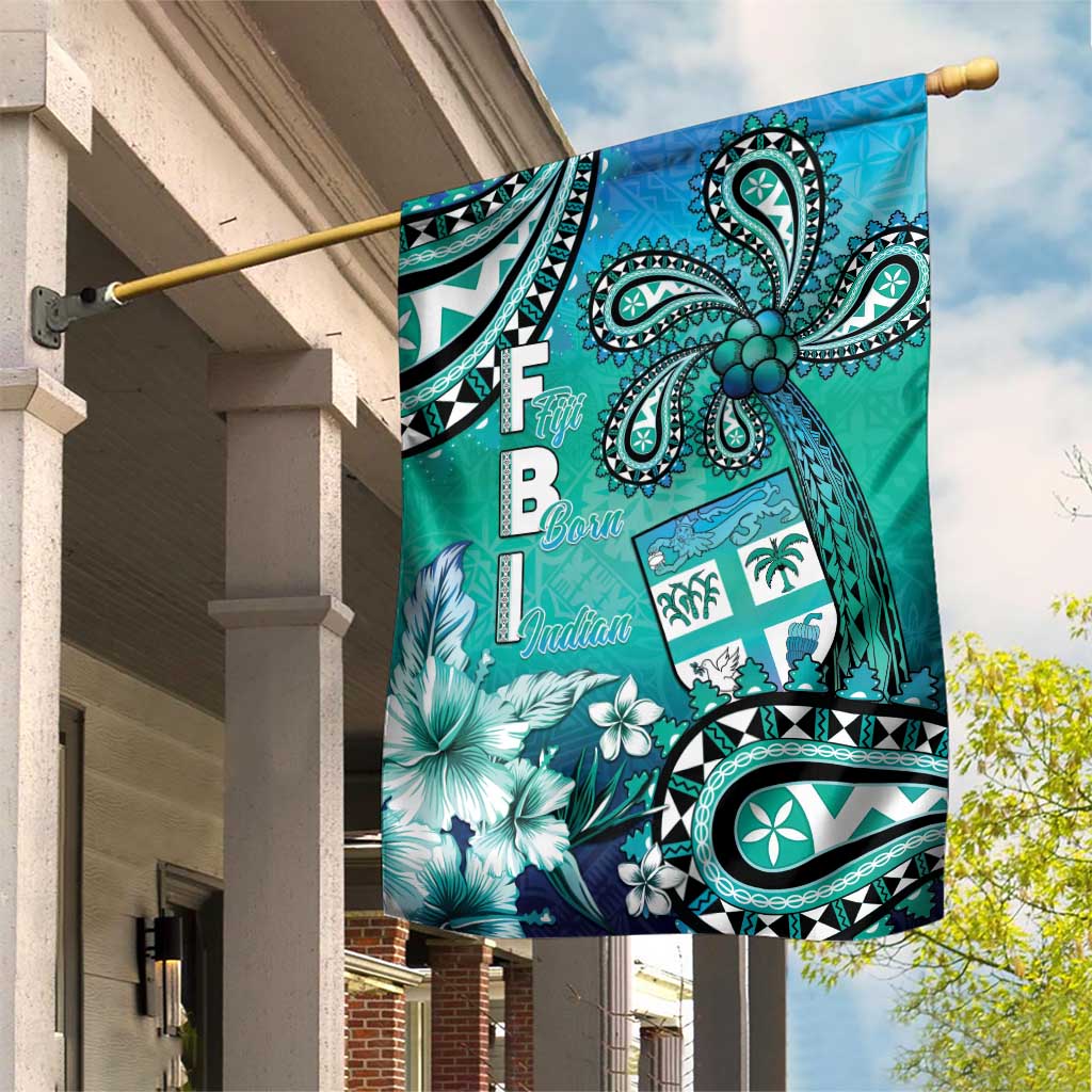 Fiji Born Indian Garden Flag Palm Paisley With Tapa Pattern LT05 House Flag Aqua - Polynesian Pride