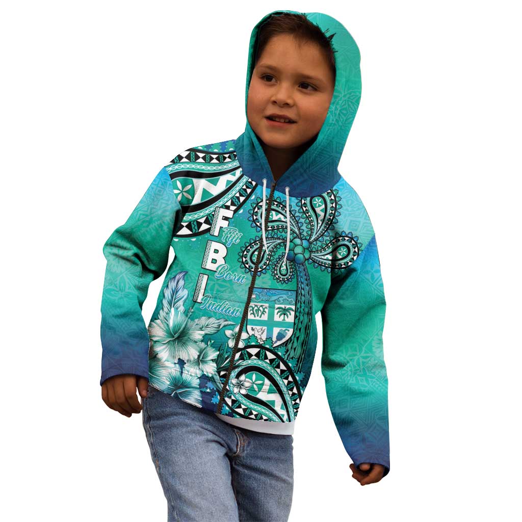 Fiji Born Indian Kid Hoodie Palm Paisley With Tapa Pattern