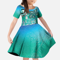 Fiji Born Indian Kid Short Sleeve Dress Palm Paisley With Tapa Pattern LT05 KID Aqua - Polynesian Pride