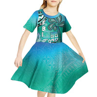 Fiji Born Indian Kid Short Sleeve Dress Palm Paisley With Tapa Pattern LT05 - Polynesian Pride
