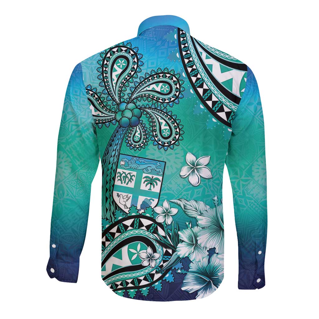 Fiji Born Indian Long Sleeve Button Shirt Palm Paisley With Tapa Pattern LT05 - Polynesian Pride