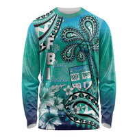 Fiji Born Indian Long Sleeve Shirt Palm Paisley With Tapa Pattern LT05 Unisex Aqua - Polynesian Pride