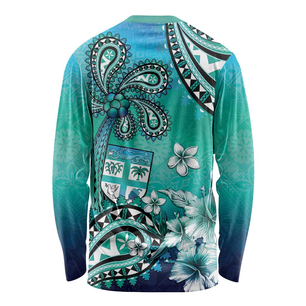 Fiji Born Indian Long Sleeve Shirt Palm Paisley With Tapa Pattern LT05 - Polynesian Pride