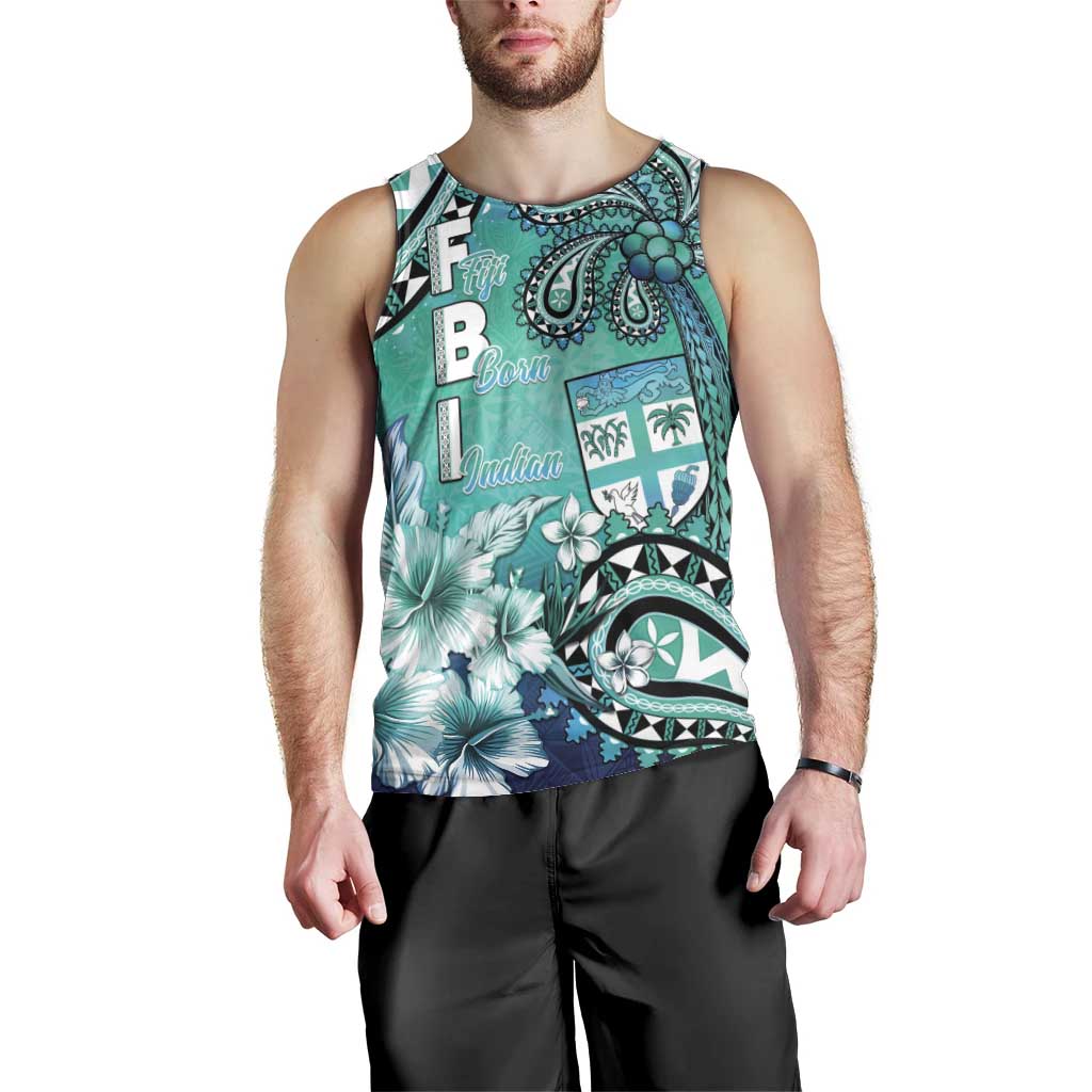 Fiji Born Indian Men Tank Top Palm Paisley With Tapa Pattern
