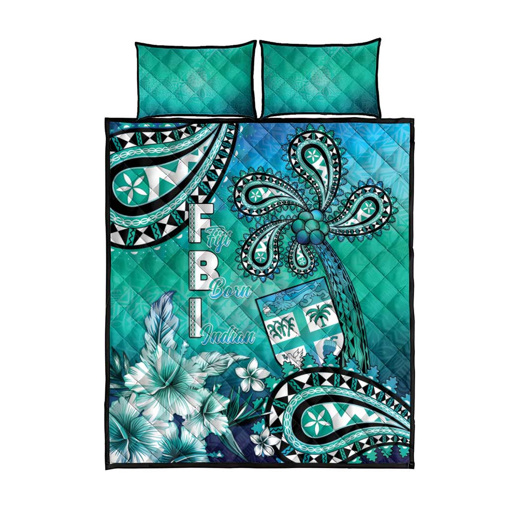 Fiji Born Indian Quilt Bed Set Palm Paisley With Tapa Pattern