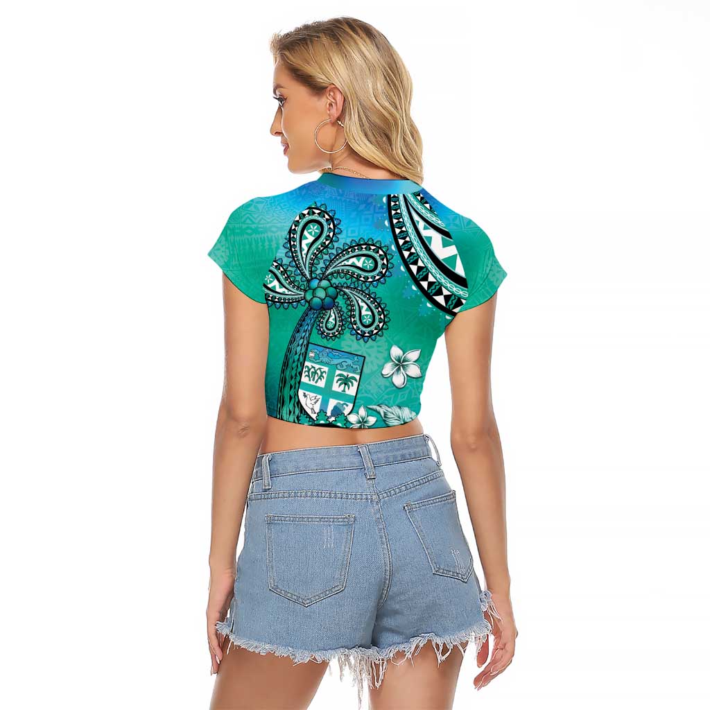 Fiji Born Indian Raglan Cropped T Shirt Palm Paisley With Tapa Pattern LT05 - Polynesian Pride