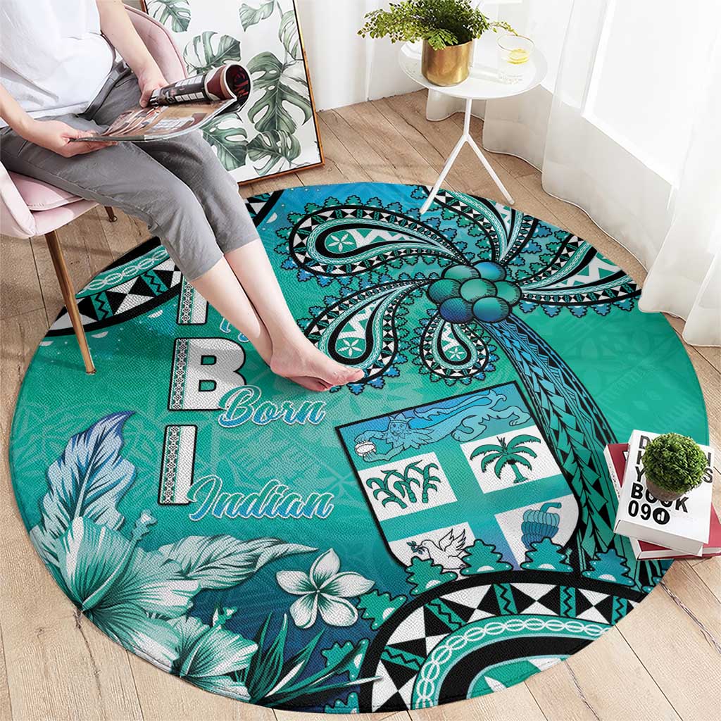 Fiji Born Indian Round Carpet Palm Paisley With Tapa Pattern
