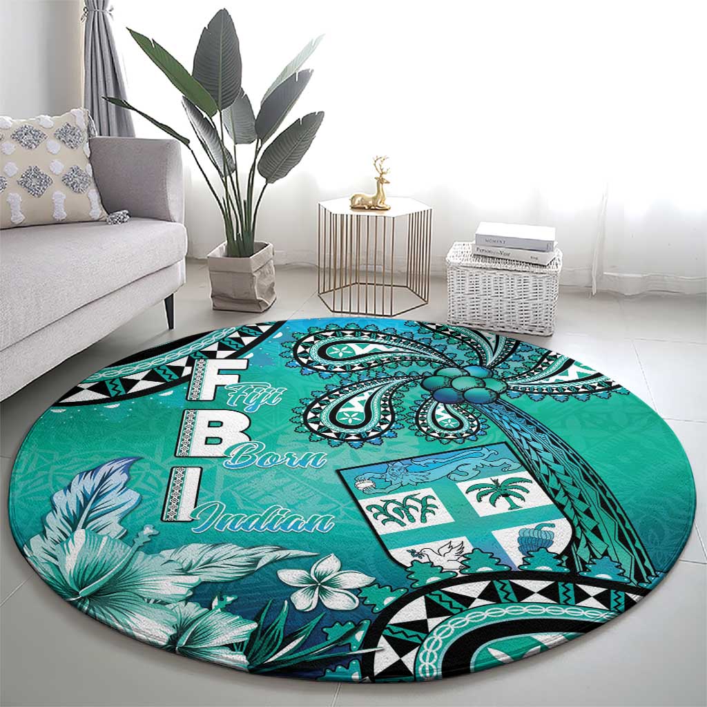 Fiji Born Indian Round Carpet Palm Paisley With Tapa Pattern