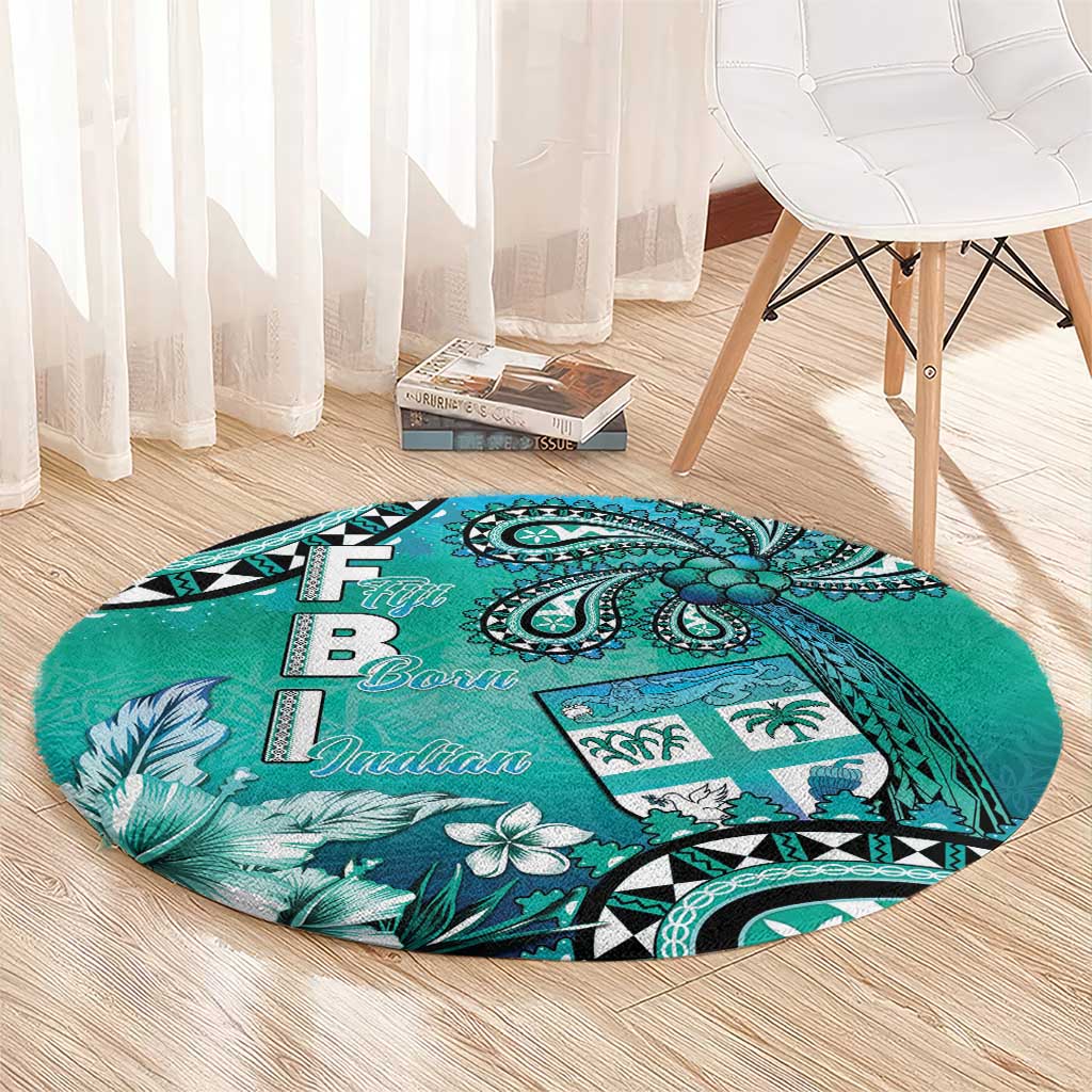 Fiji Born Indian Round Carpet Palm Paisley With Tapa Pattern