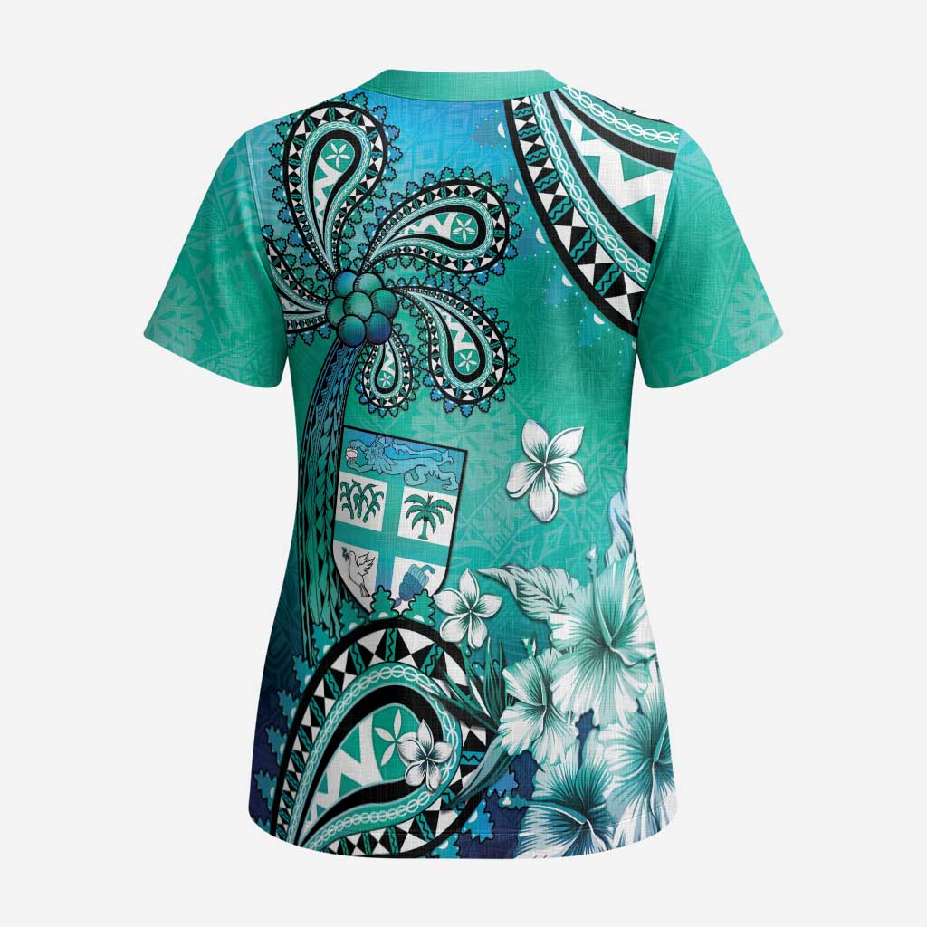 Fiji Born Indian Scrub Top Palm Paisley With Tapa Pattern - Polynesian Pride