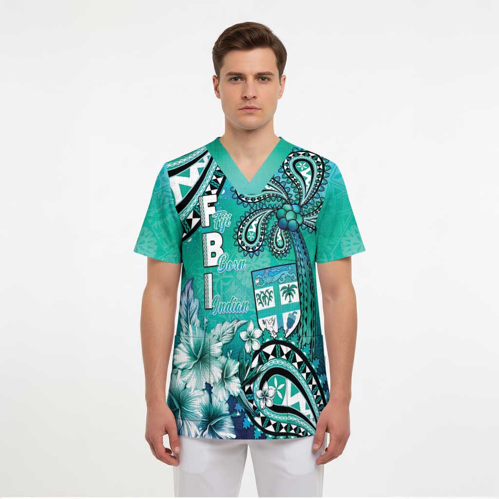 Fiji Born Indian Scrub Top Palm Paisley With Tapa Pattern - Polynesian Pride