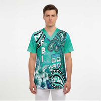 Fiji Born Indian Scrub Top Palm Paisley With Tapa Pattern - Polynesian Pride