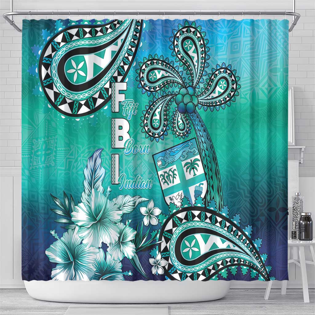 Fiji Born Indian Shower Curtain Palm Paisley With Tapa Pattern LT05 - Polynesian Pride