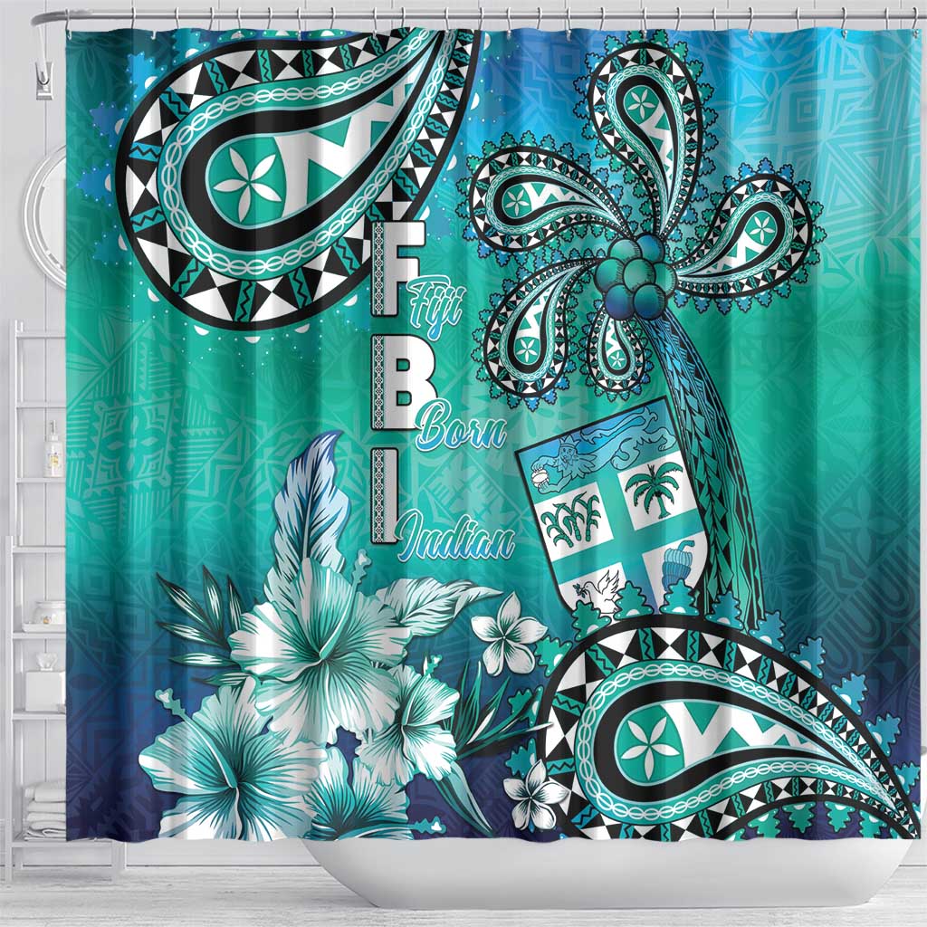 Fiji Born Indian Shower Curtain Palm Paisley With Tapa Pattern LT05 - Polynesian Pride