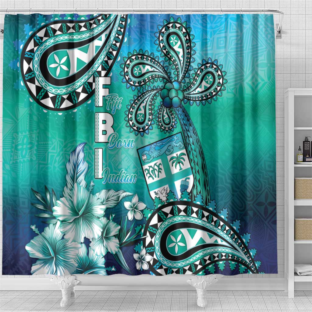 Fiji Born Indian Shower Curtain Palm Paisley With Tapa Pattern LT05 - Polynesian Pride