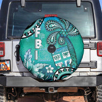 Fiji Born Indian Spare Tire Cover Palm Paisley With Tapa Pattern LT05 Aqua - Polynesian Pride