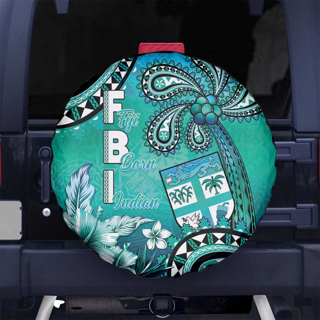 Fiji Born Indian Spare Tire Cover Palm Paisley With Tapa Pattern LT05 No hole Aqua - Polynesian Pride