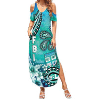 Fiji Born Indian Summer Maxi Dress Palm Paisley With Tapa Pattern