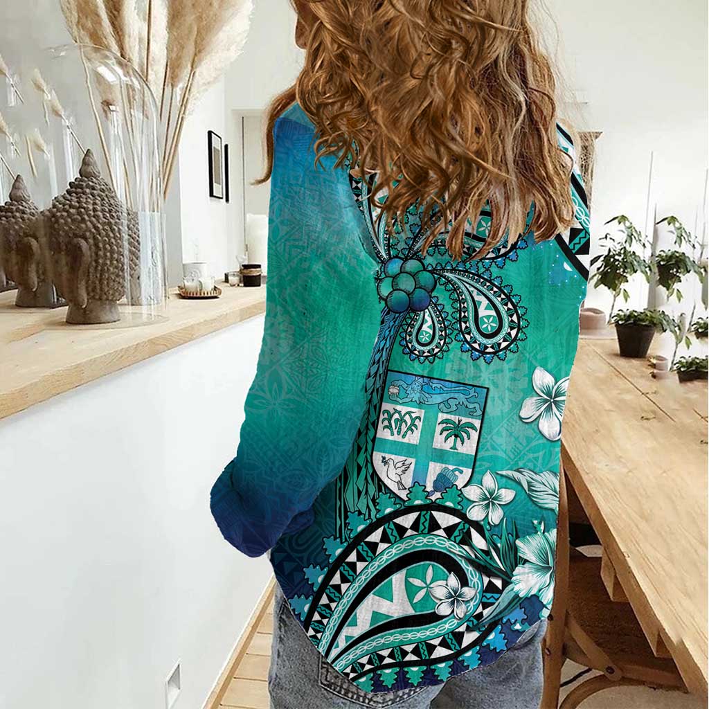 Fiji Born Indian Women Casual Shirt Palm Paisley With Tapa Pattern