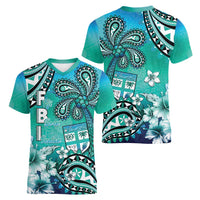 Fiji Born Indian Women V-Neck T-Shirt Palm Paisley With Tapa Pattern