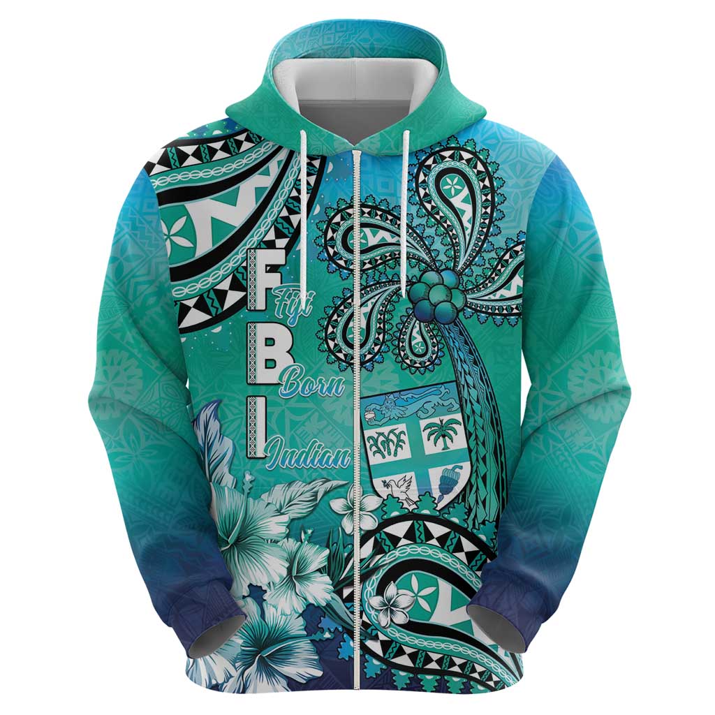 Fiji Born Indian Zip Hoodie Palm Paisley With Tapa Pattern LT05 - Polynesian Pride