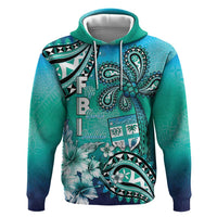 Fiji Born Indian Zip Hoodie Palm Paisley With Tapa Pattern LT05 Pullover Hoodie Aqua - Polynesian Pride