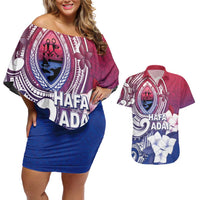 Guam Gadao Couples Matching Off Shoulder Short Dress and Hawaiian Shirt Hafa Adai Micronesian Tribal Pattern