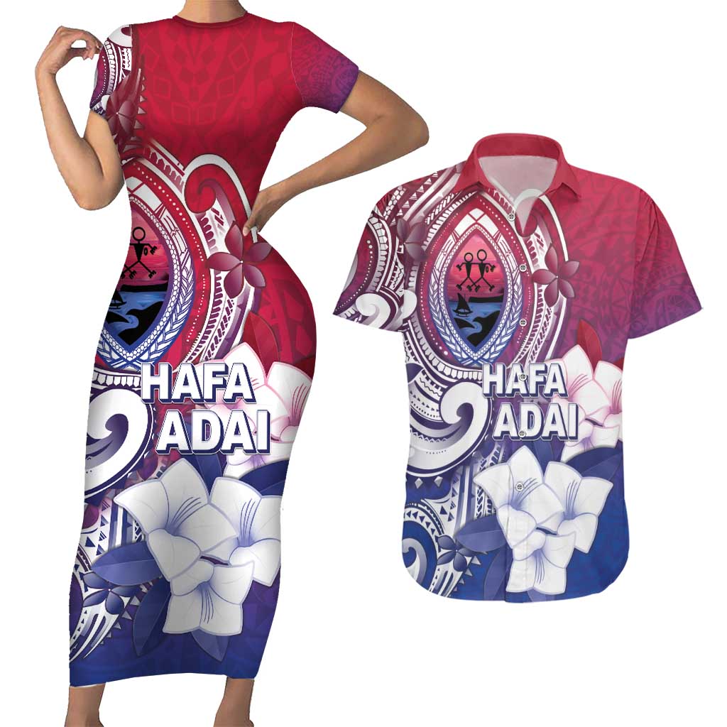 Guam Gadao Couples Matching Short Sleeve Bodycon Dress and Hawaiian Shirt Hafa Adai Micronesian Tribal Pattern