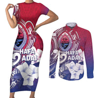 Guam Gadao Couples Matching Short Sleeve Bodycon Dress and Long Sleeve Button Shirt Hafa Adai Micronesian Tribal Pattern
