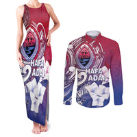 Guam Gadao Couples Matching Tank Maxi Dress and Long Sleeve Button Shirt Hafa Adai Micronesian Tribal Pattern