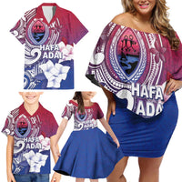 Guam Gadao Family Matching Off Shoulder Short Dress and Hawaiian Shirt Hafa Adai Micronesian Tribal Pattern