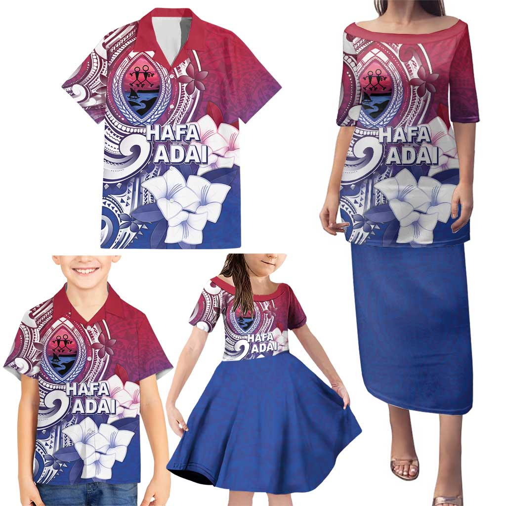 Guam Gadao Family Matching Puletasi and Hawaiian Shirt Hafa Adai Micronesian Tribal Pattern