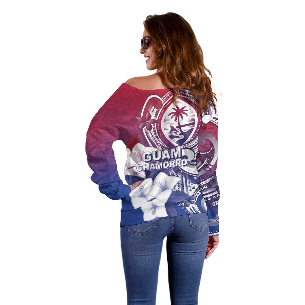 Guam Gadao Off Shoulder Sweater Hafa Adai Micronesian Tribal Pattern