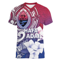 Guam Gadao Women V-Neck T-Shirt Hafa Adai Micronesian Tribal Pattern
