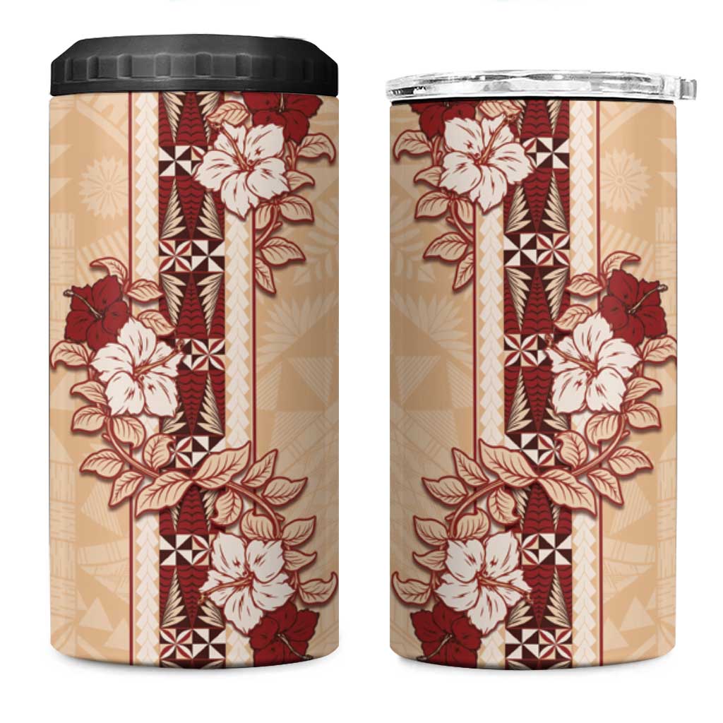 Tonga Language Week 4 in 1 Can Cooler Tumbler Hibiscus Tongan Ngatu Pattern LT05 One Size: 16 oz Beige - Polynesian Pride