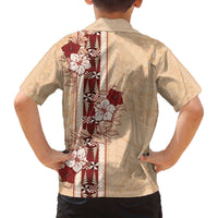 Tonga Language Week Family Matching Off The Shoulder Long Sleeve Dress and Hawaiian Shirt Hibiscus Tongan Ngatu Pattern