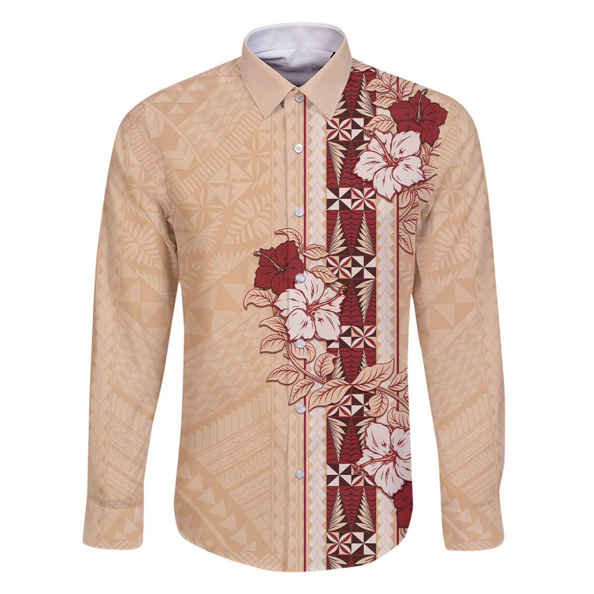 Tonga Language Week Family Matching Off The Shoulder Long Sleeve Dress and Hawaiian Shirt Hibiscus Tongan Ngatu Pattern