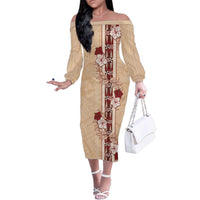 Tonga Language Week Family Matching Off The Shoulder Long Sleeve Dress and Hawaiian Shirt Hibiscus Tongan Ngatu Pattern