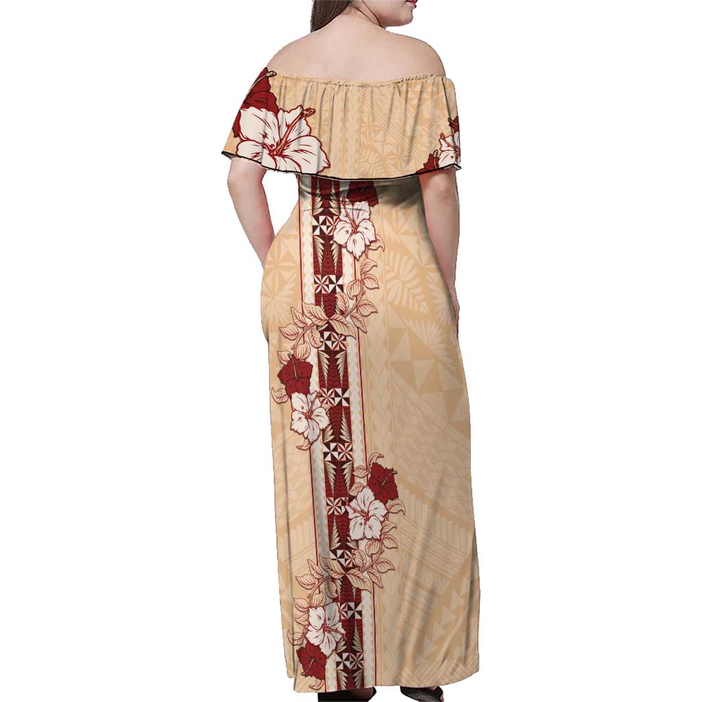 Tonga Language Week Family Matching Off Shoulder Maxi Dress and Hawaiian Shirt Hibiscus Tongan Ngatu Pattern
