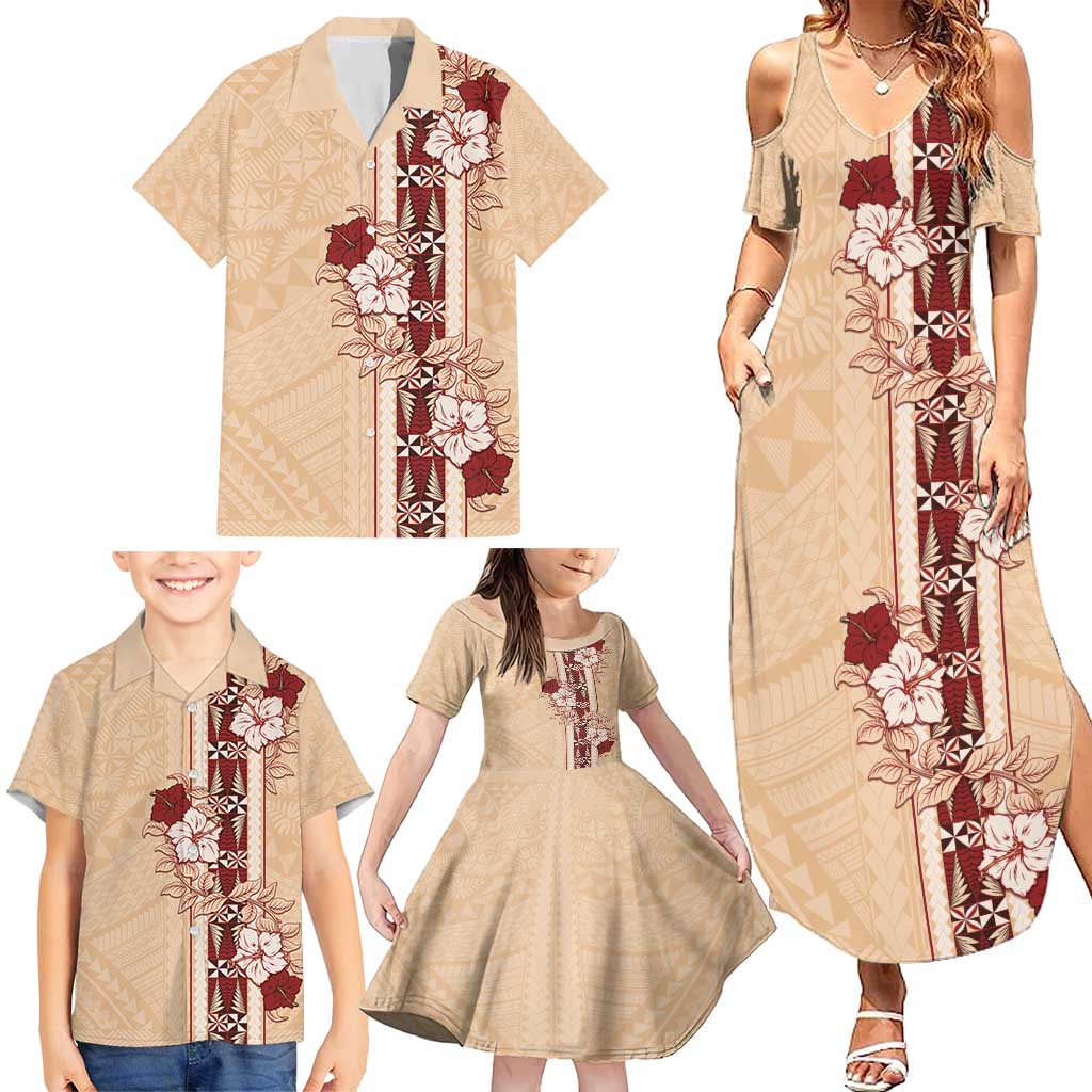 Tonga Language Week Family Matching Summer Maxi Dress and Hawaiian Shirt Hibiscus Tongan Ngatu Pattern LT05 - Polynesian Pride