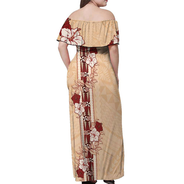 Tonga Rugby Off Shoulder Long Dress Kupesi Ngatu Ver.02 main image 1