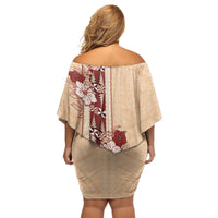 Tonga Language Week Off Shoulder Short Dress Hibiscus Tongan Ngatu Pattern LT05 - Polynesian Pride
