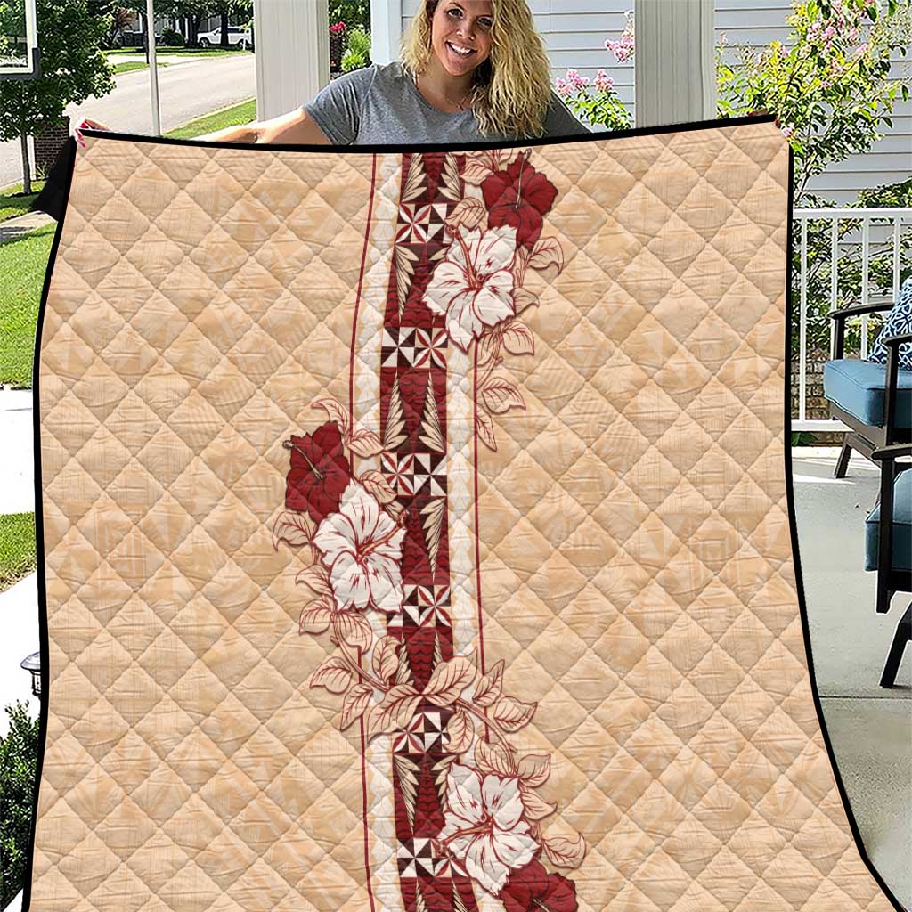 Tonga Language Week Quilt Hibiscus Tongan Ngatu Pattern LT05 Beige - Polynesian Pride