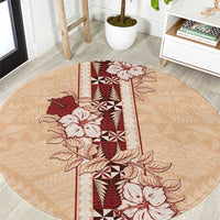 Tonga Language Week Round Carpet Hibiscus Tongan Ngatu Pattern LT05 Beige - Polynesian Pride