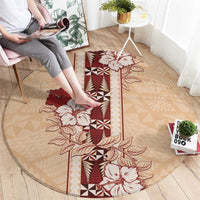 Tonga Language Week Round Carpet Hibiscus Tongan Ngatu Pattern LT05 - Polynesian Pride