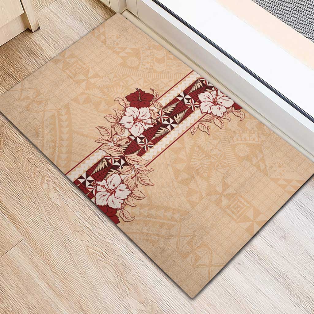 Tonga Language Week Rubber Doormat Hibiscus Tongan Ngatu Pattern
