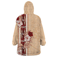 Tonga Language Week Wearable Blanket Hoodie Hibiscus Tongan Ngatu Pattern